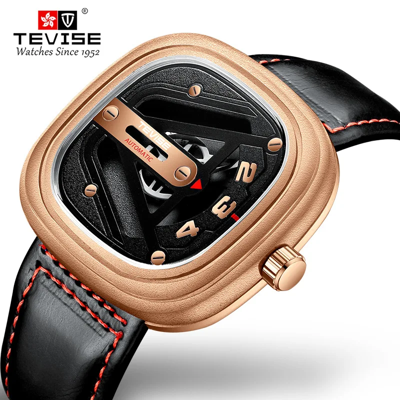 

TEVISE Men Automatic Watch Fashion Square Dial Leather Mechanical Watch Date Waterproof Sport Military Male Clock