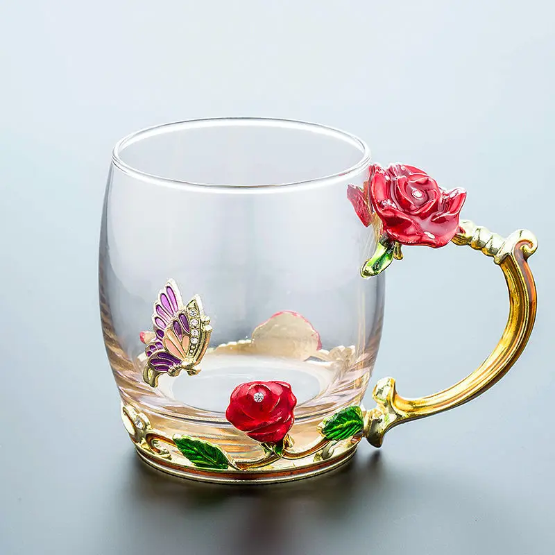 Эмалированная чашка для воды, стеклянная чашка, домашний набор, цветочный чай, Хрустальная кофейная кружка, пивная кружка с ручкой, свадебный подарок, посуда - Цвет: B