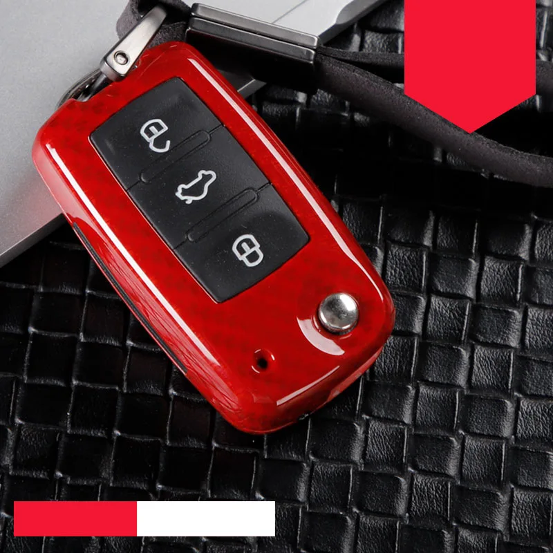 Чехол для ключей автомобиля из сплава силикагеля для VW Bora POLO GOLF7 Tiguan MK2 7 Passat B8 CC Seat Ibiza Leon FR2 Altea Aztec для Skoda Octavia - Название цвета: A-carbon red