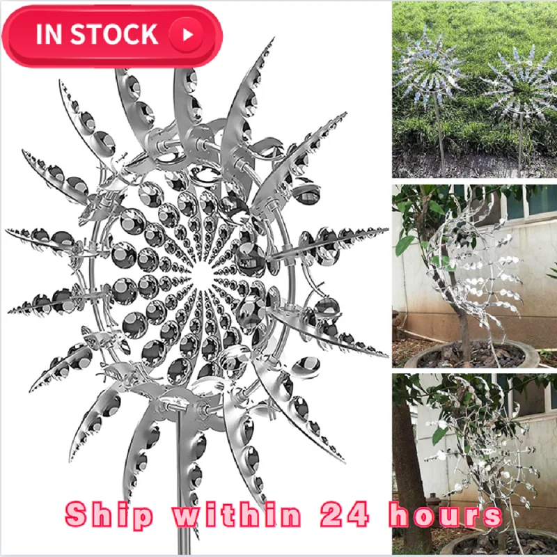 Iron Windmill Wind Spinner with Metal Garden Stake Sculptures Move The 12 Inch Powered Kinetic Catcher | Дом и сад