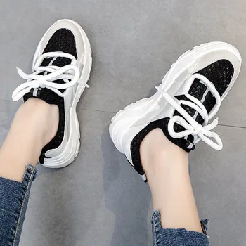 

Fashion Sneakers For White Women Platform Chunky Casual Shoes Woman Lace Up Designers Mesh Breathable Tennis Female Trainers