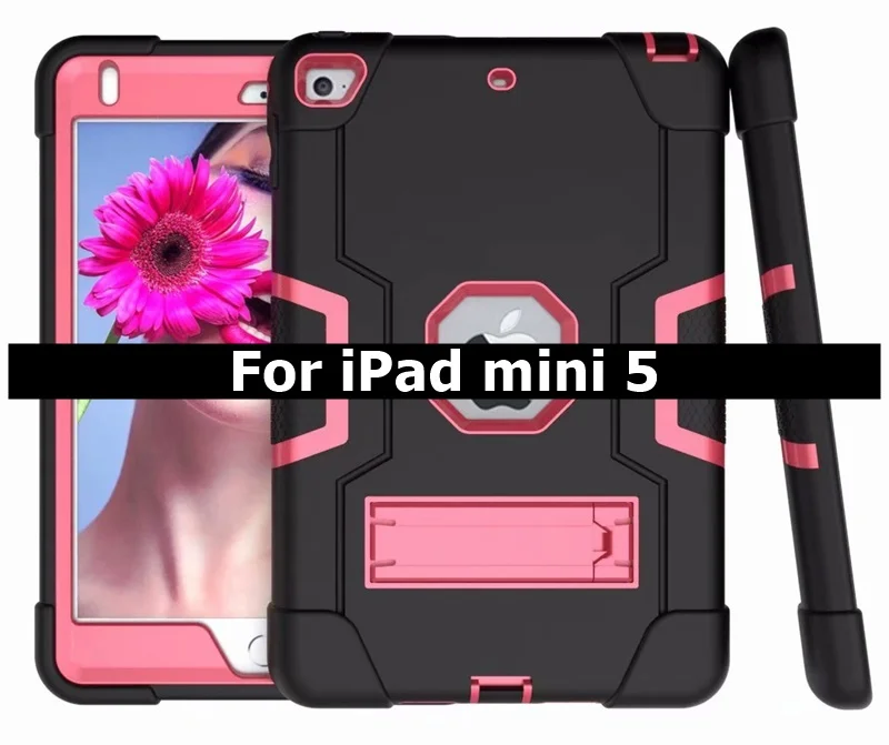 Mini 5-Black Hotpink Чехол для Apple iPad mini 5 7," чехол для детей безопасный резиновый силиконовый противоударный бронированная подставка держатель чехол Чехол для iPad mini 4 - Цвет: Mini 5-Black Hotpink