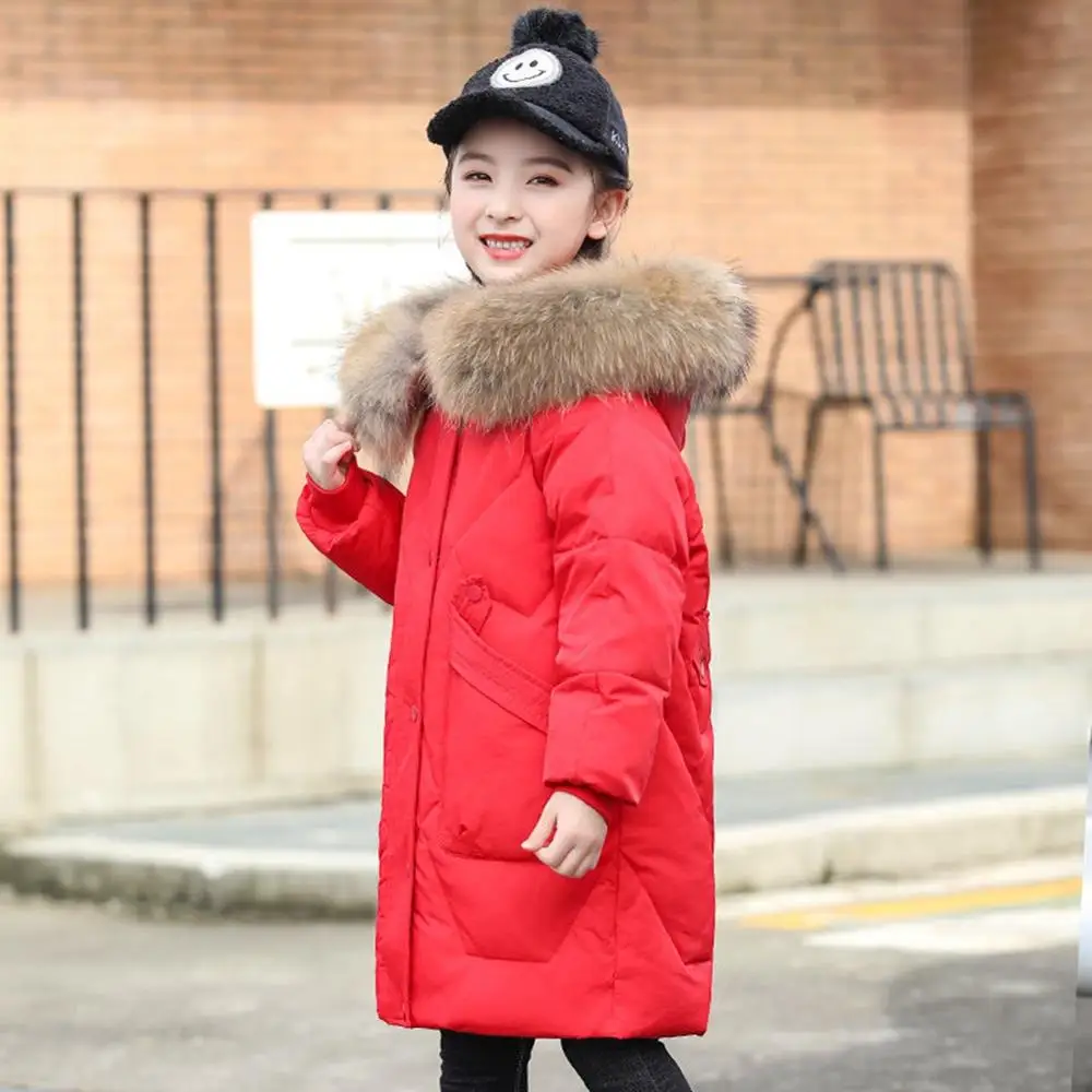 Children's Winter Down Cotton Coat Teenage Girls Solid Parka & Coats Kids Thicken Warm Long Jackets Toddler Hooded Outerwear8 12