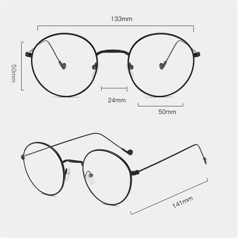 Women Round Metal Glasses Frame With Degree Men Ultralight Finished Myopia Glasses -0.5 -1 -1.5 -2 -2.5 -3 -3.5 -4 -4.5 -5 -6.0 2