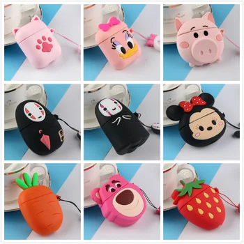 

3D Earphone Case For AirPods 2 Case Silicone Cute Cartoon Bear Cover For Apple Air pods Headphone Case Cat Pig Finger Ring Strap
