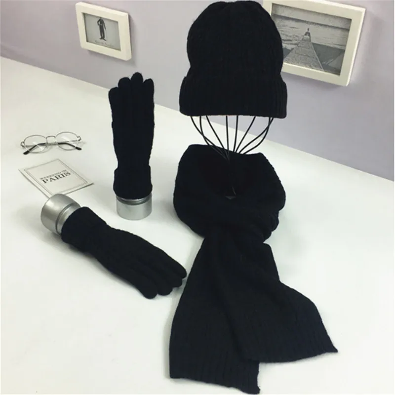 Зимние аксессуары для девочек, женская шапка и шарф, комплект для женщин, шапка и перчатки, шарф, шапка, варежки, набор