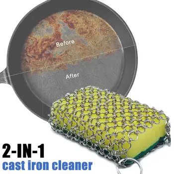 

Cast Iron Cleaner With Wood Pulp Sponge Faster Chainmail Scrubber For Lodge Cast Iron Skillet Cookware cleaning kitchen items