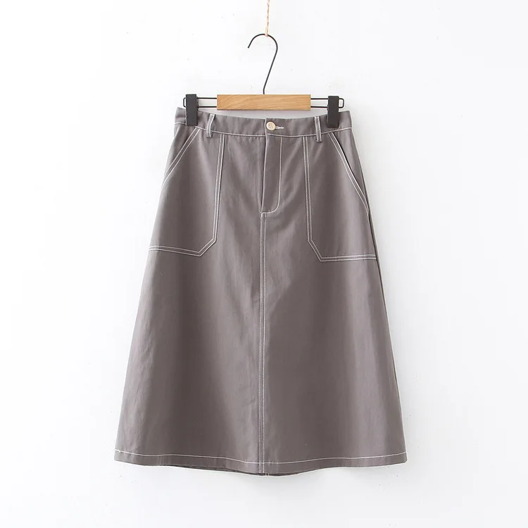 

Mid-length Skirt Autumn New Style Korean-style Students High-waisted Versatile Single-Button Open Wire A- line Skirt Women's Fas