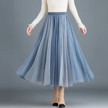 GIGOGOU осенне-зимняя Тюлевая юбка трапециевидной формы, Женская эластичная лента, длина по щиколотку, фатиновая юбка для взрослых, плиссированная юбка средней длины с высокой талией