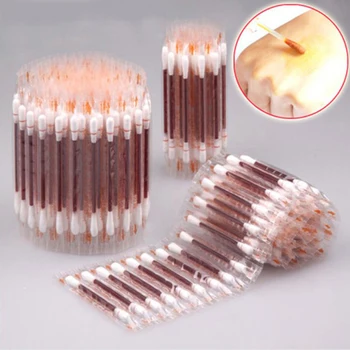 

50PCS Disposable Cotton swabs Medical Iodophor Cotton Swab iodine cotton Stick Home Outdoor disinfection Emergency Tool
