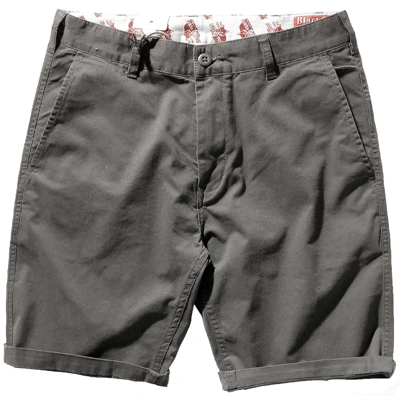 2021 Summer New Casual Shorts Men's Fashion Pure Cotton Washed Old Elastic Twill Fabric Business Knee Length Straight Pants 5