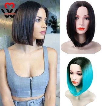 

MANWEI Short Straight Synthetic Wig Purple/Pink/Blonde Color Blunt Cut Bob Wigs for Women Middle Part Nature Short Hair