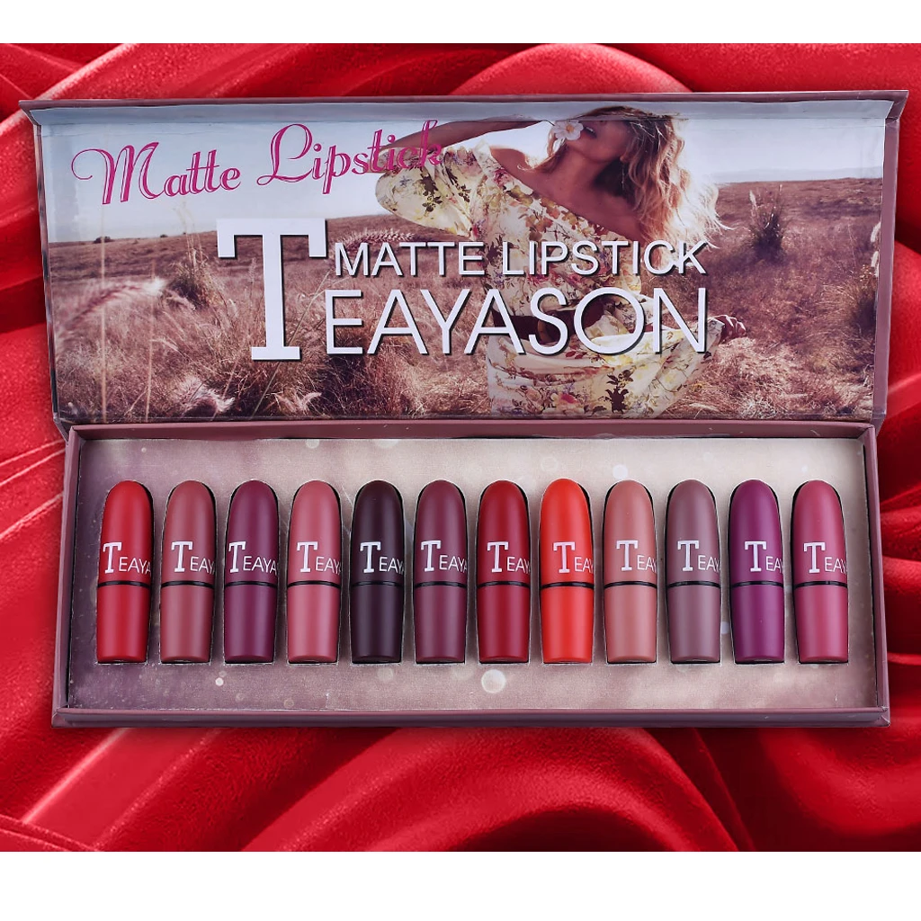 Juego de pintalabios mate, caja de 12 unidades, resistente al agua, 24 horas de duración, 12 colores, labial brillante, Cosméticos de belleza para el cuidado de los labios|Pintalabios| - AliExpress