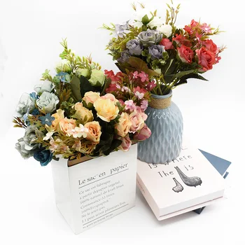 

1 bundle fake flowers Rose bouquet 10 heads home decor wedding decoration scrapbooking artificial plants Living room furnishings