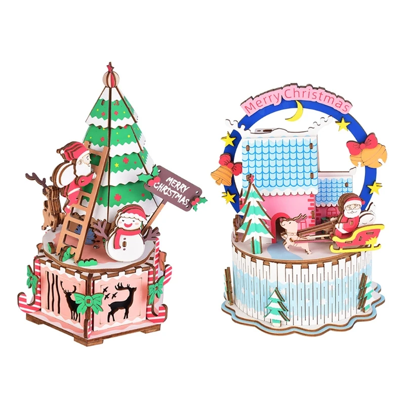

Christmas Creative Music Box DIY Wooden Music Box Home Decoration Mini Assembly Model Music Box
