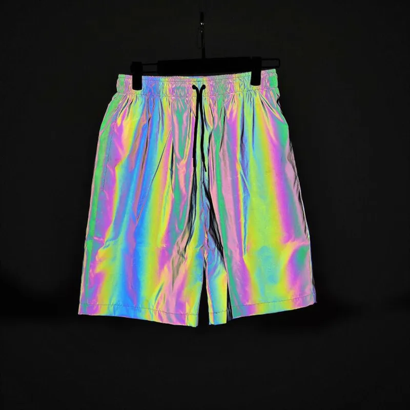 

dropshipping Men Night Colorful Reflective Bermuda shorts Hip Hop Streetwear harajuku Drawstring joggers Shorts homme sweatpants