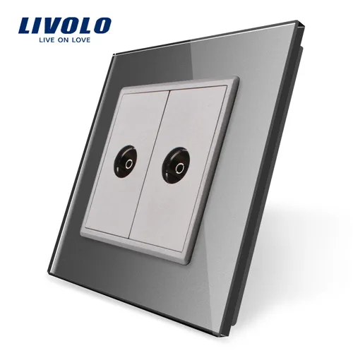 Grey without logo Livolo /розничная, с украшением в виде кристаллов Стекло Панель, 2 банды ТВ гнездо/выход VL-C792V-11/12/13/15 без переходник, без логотипа - Тип: Grey without logo