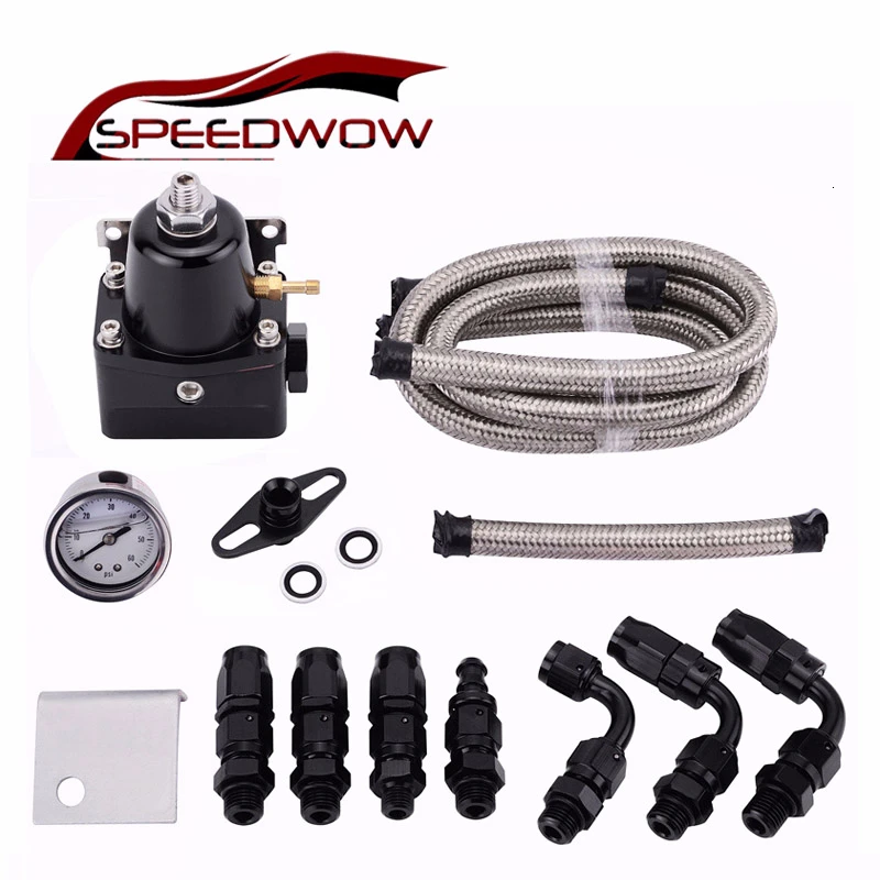 SPEEDWOW Регулируемый Алюминиевый Регулятор давления топлива 160psi датчик AN6 трубка для жидкого топлива+ штуцер для шланга адаптер Универсальный