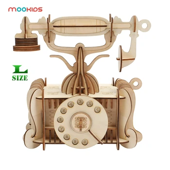 

mookids Puzzle Game Children Kids Natural Color Toy Model Building Kits Educational Hobbies Gift DIY 3D Wooden Old-Fashion Phone