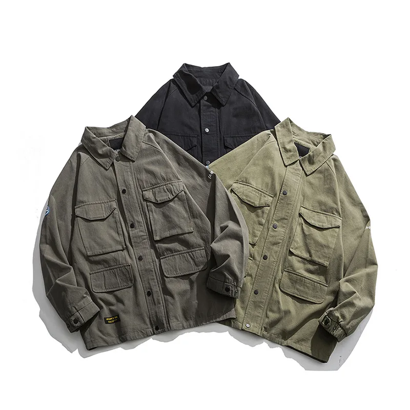 

Wu Air Spring Japanese-style Tooling Jacket Men's Popular Brand Tops CHIC Printed Multi-pockets Handsome Retro Casual Coat