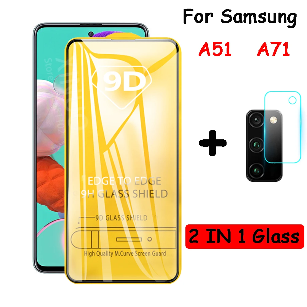 2in1 9d Tempered Glass For Samsung Galaxy A71 A51 Camera Lens Screen