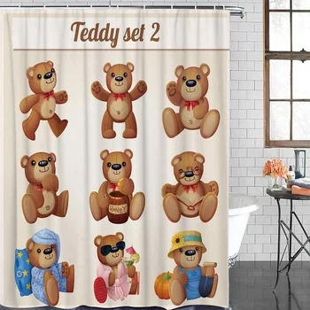 

Cartoon Bath Curtain Little Bear Shower Curtain Waterproof Polyester Fabric Bathroom Decor