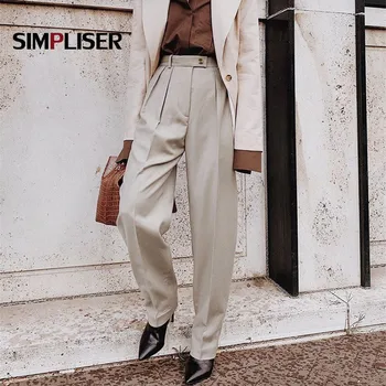 

High Waist Suit Pants Women Loose Straight Trousers Ice Silk Office Lady Work Pants Elegant Khaki Dress Pants For Women 2020 Hot