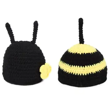 

Newborn Baby Insect Bee Clothes Photography Prop Baby Handmade Crochet Knitted Clothes Set Infant Soft Woven Cap Pant Photo Prop