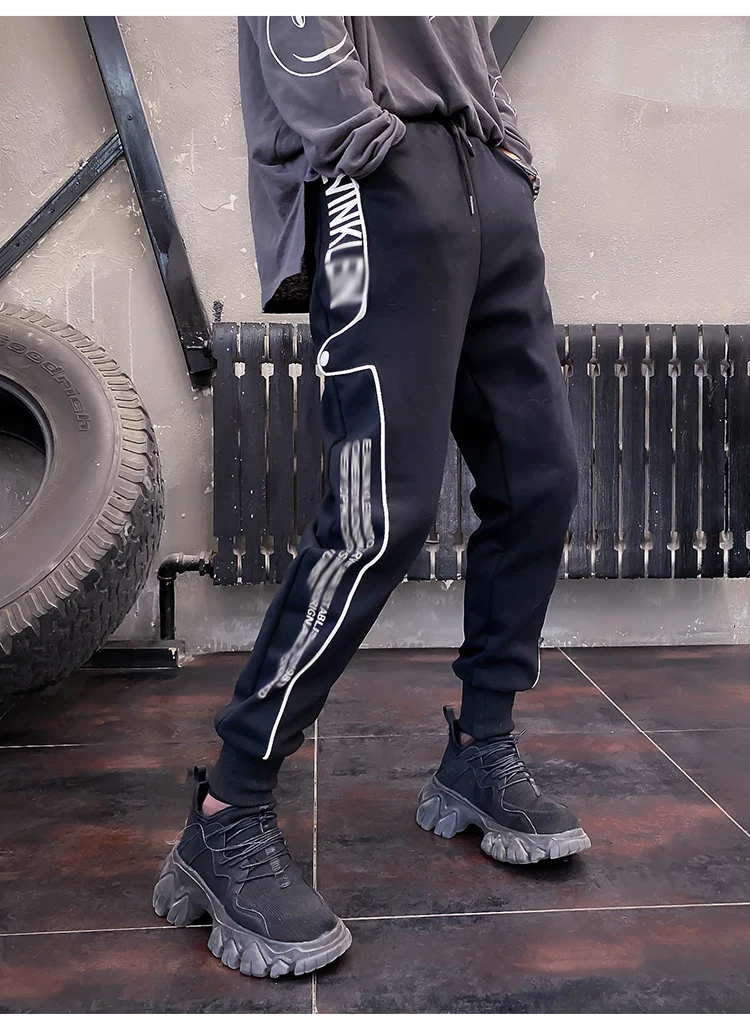 LIAOBUDE Winter Jogger Sweatpants Women Warm Elastic Waist Letters Patch Pants Thick Streetwear Velvet Trousers 1214W989