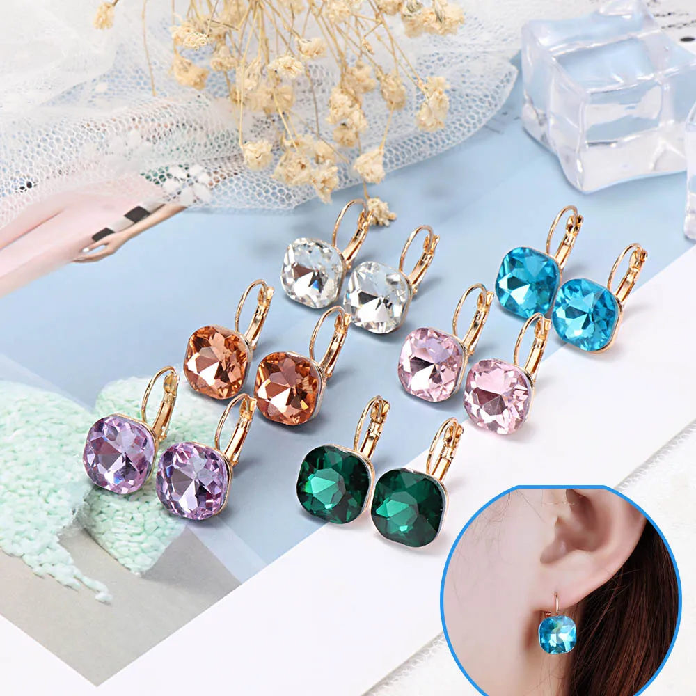 

Fashion Women Inlaid Square Crystal Earrings Jewelry Girls Ear Studs For Women Elegant Wedding Classic Design Jewelry