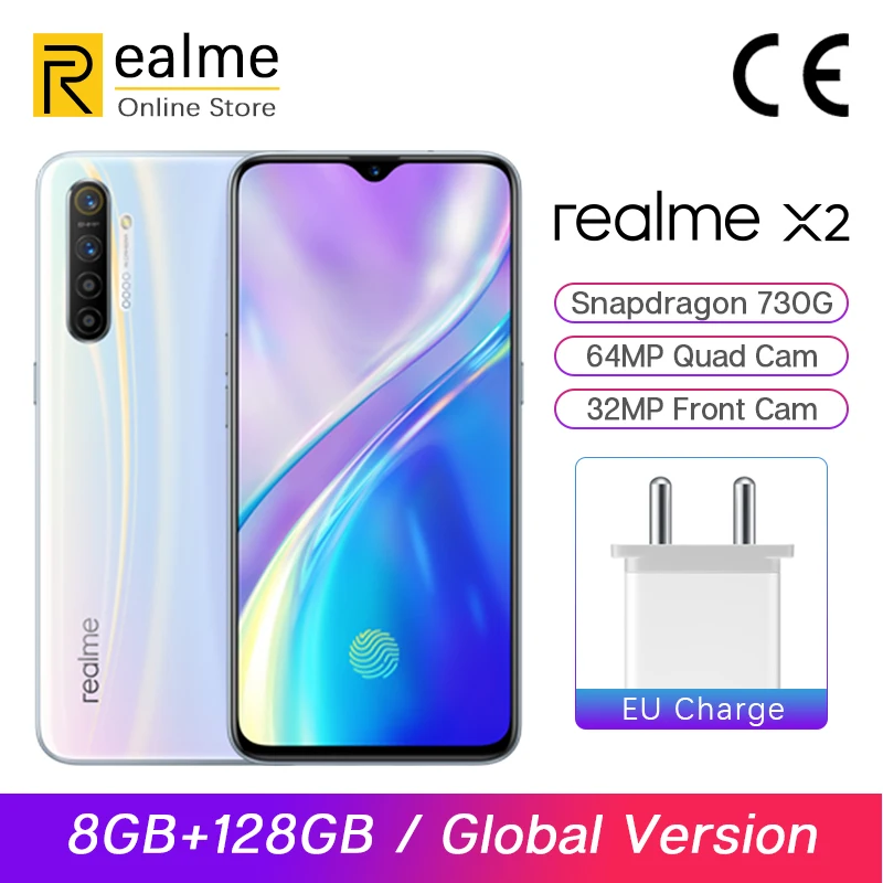 Смартфон Realme X2 X 2 8 ГБ 128 Snapdragon 730G Восьмиядерный 64 мп 4 камеры 6 дюйма NFC 4000 мАч 30