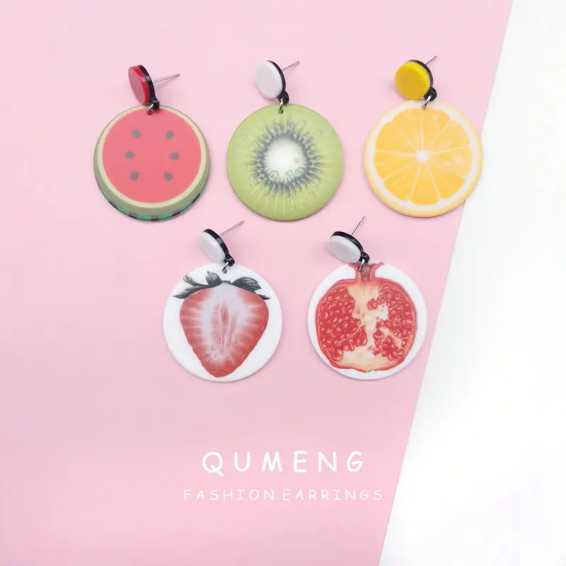 Женские серьги QUMENG из акрила арбуз/киви/оранжевый/клубника милые индивидуальные