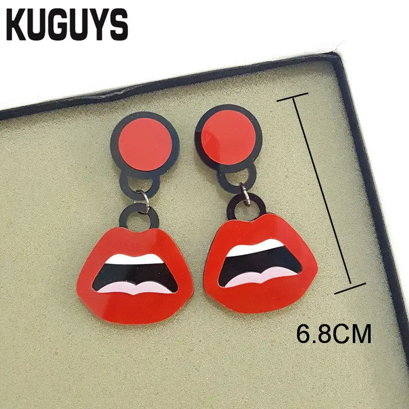 DROP EARRING KUGUYS Модные Акриловые украшения на заказ женские золотые серебряные броши в виде губной помады хип-хоп сексуальные красные губы брошь - Окраска металла: DROP EARRING