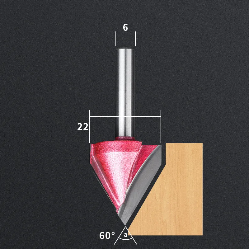 6 мм shank-1pcs, твердосплавный деревообрабатывающий фрезерный станок с ЧПУ, 3D V бит, 60 90 120 150 градусов деревообрабатывающий фрезерный станок, обрезка - Длина режущей кромки: V62260