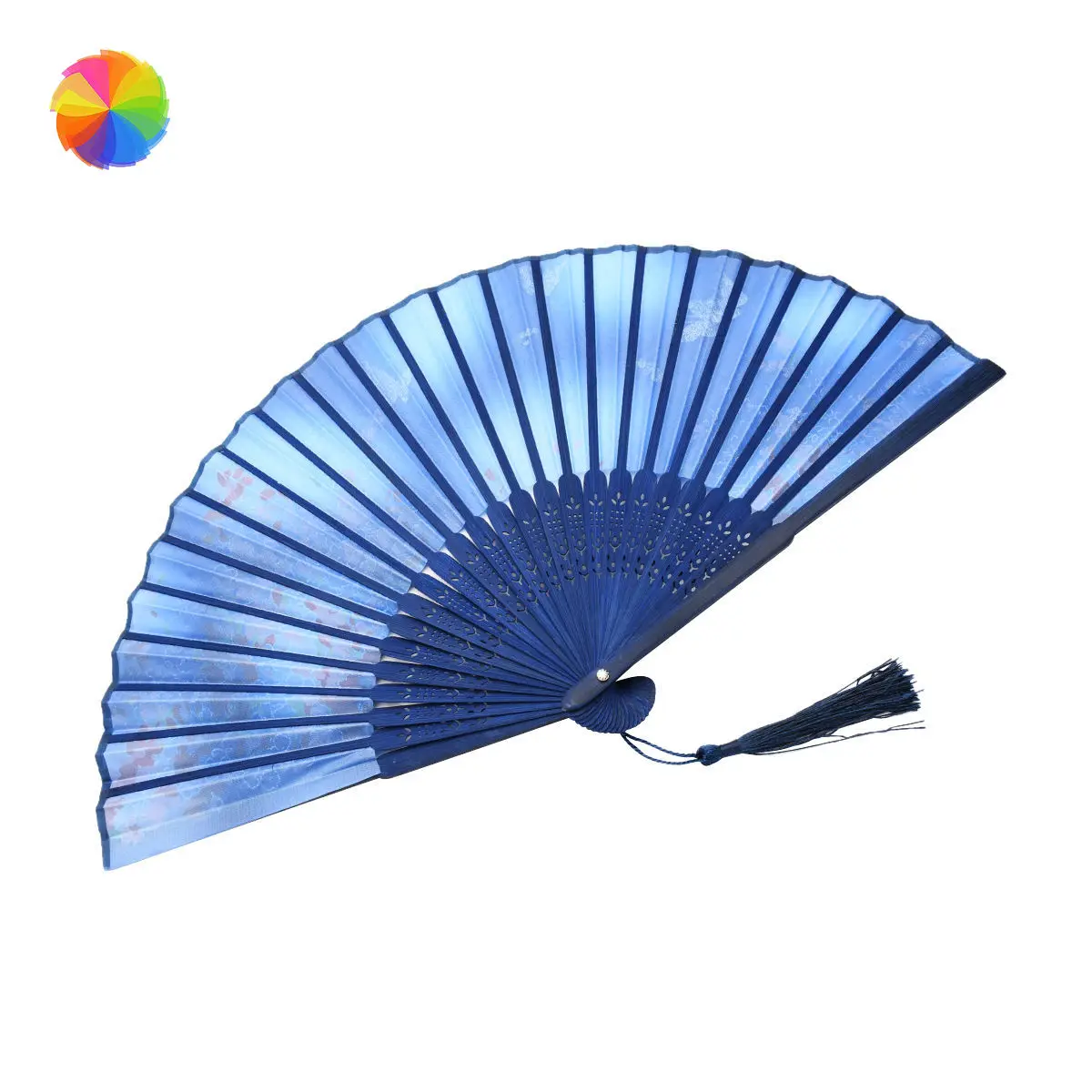 Blue Butterfly Pattern Handheld Fans Silk Folding Fans With Bamboo Frames For Dancing Cosplay Wedding Party Props Decoration