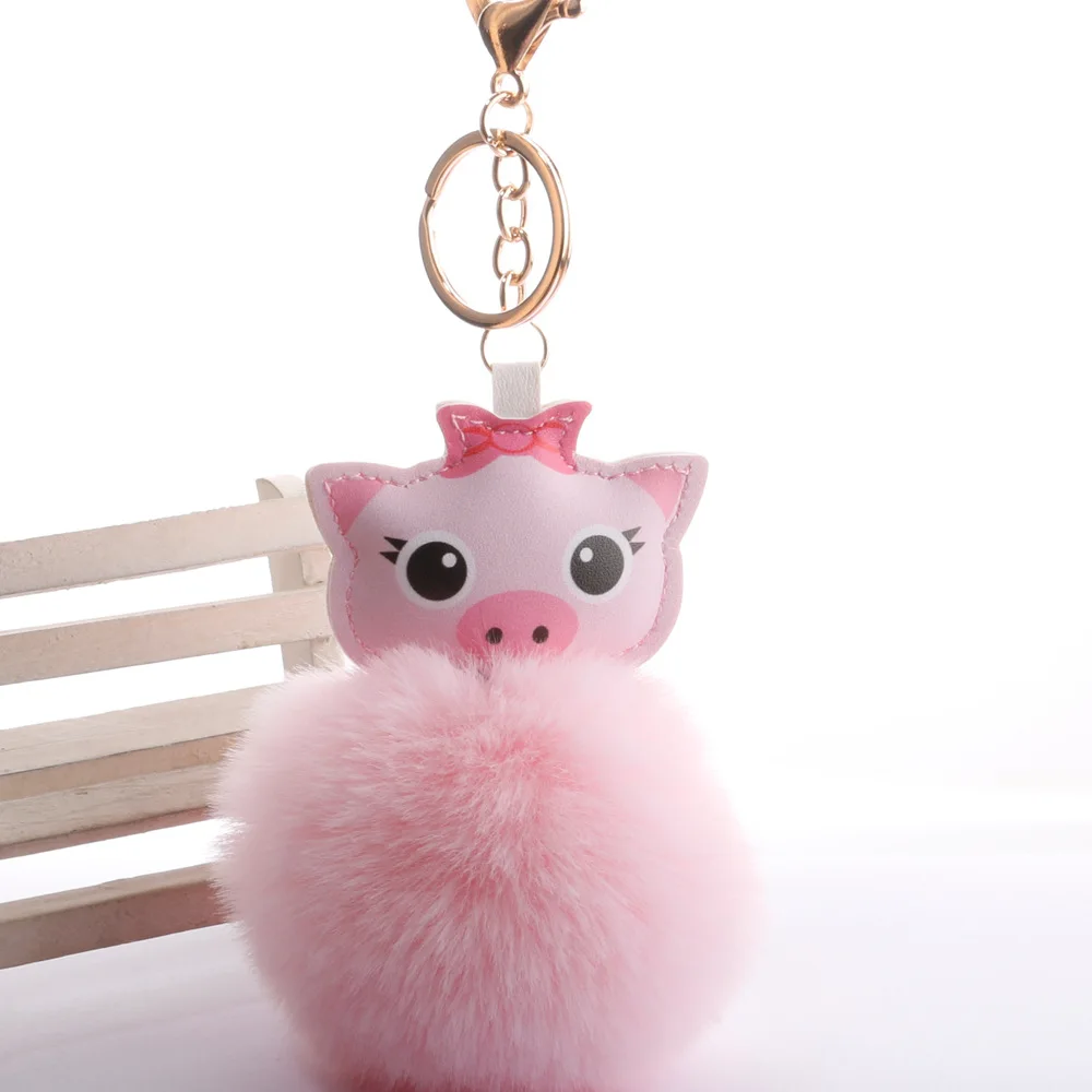 Милый мини-копилка Pom-ключ "Помпон" Кольцо стиль год Fate Piggy пушистый шар кулон творческие подарки оптом
