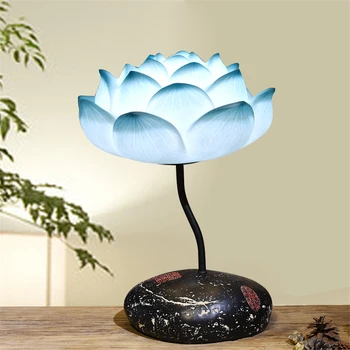 

New Chinese Lotus Eye Protection Table Lamps Classical Zen Bedroom Study Living Room Table Lights Antique Restaurant Desk Lights