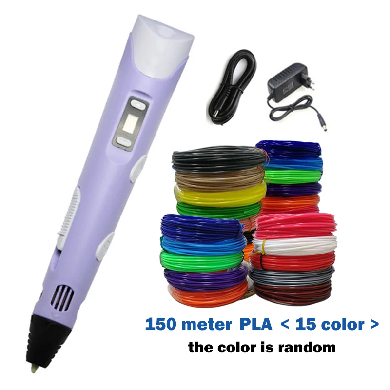 Purple 150m PLA 3D Ручка DIY 3D печать Ручка с 150 м PLA ABS Нити творческая игрушка подарок для детей дизайн рисунок - Цвет: Purple 150m PLA