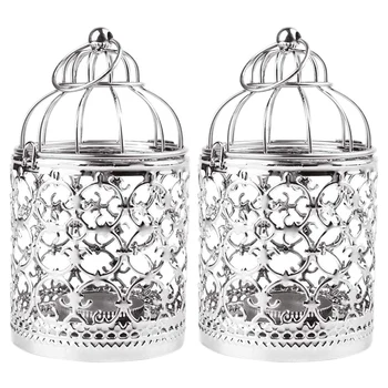 

Small Decorative Tealight Lantern Vintage Birdcage Style Table Decoration of Party 2 Pack(Silver)