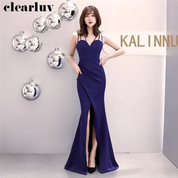 

Split Mermaid Formal Dress Navy Blue Robe De Soiree DX340-5 Floor Length Plus Size Prom Gown 2020 Sling Backless Evening Dresses