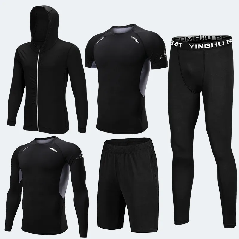 New 5 Pcs/Set Men's Tracksuit Sports Suit Gym Fitness Compression Clothes Running Jogging Sport Wear Exercise Workout Tights