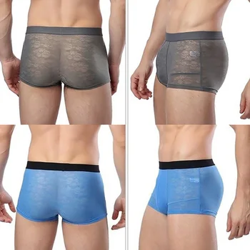 

Men Breathable Mesh Ice Silk Underpants Four Corner Underwear Sexy Panties Bodysuit Comfortable Boxer Shorts 2020
