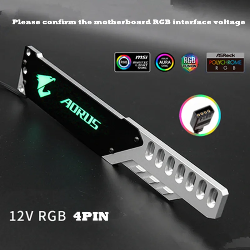 Symphony AURA металлическая видеокарта фиксированная Поддержка кронштейн RGB вера лампа компаньон компьютерный светильник украшение загрязнения, гаджет - Цвет: Aorus12V 4PIN silver