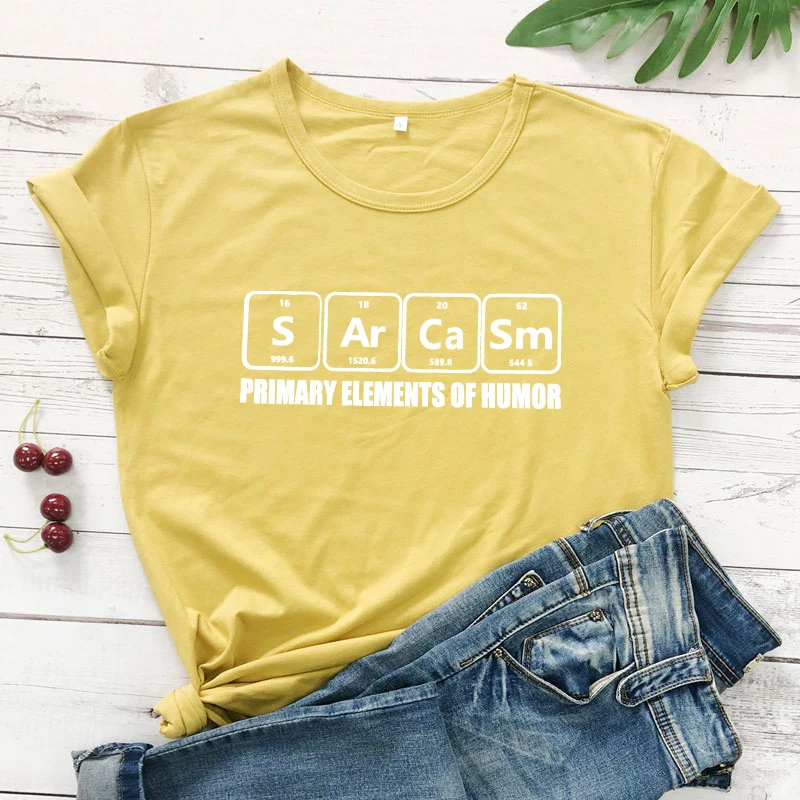 Sarcasm Primary Ele Мужская футболка ts Of Humor Повседневная летняя футболка с круглым вырезом и принтом в виде стола мужские футболки Женская графическая забавная футболка - Цвет: mustard-white text