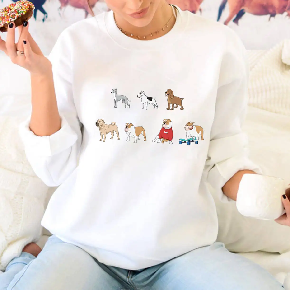 

Cartoon Dogs 100%Cotton Colored Printed Women Sweatshirt Spring Autunm Casual O-Neck Pullovers Long Sleeve Tops Dog Mom Gift