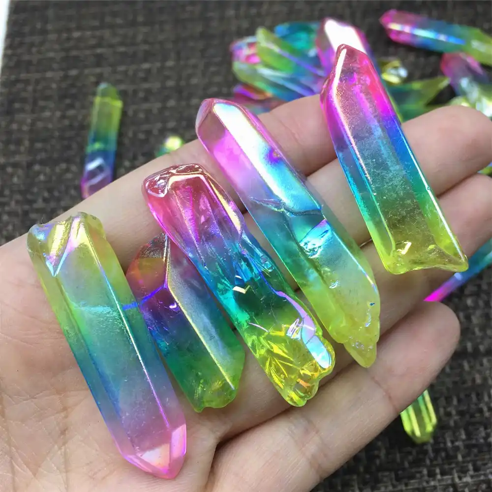 Quartz Crystal Point Rainbow Titanium Treated Quartz Wand Acqua