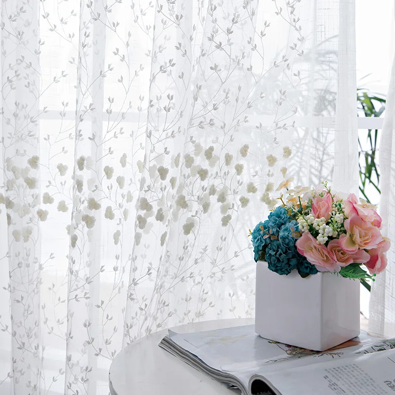 

Pure Color Embroidered Window Screens, White Milk Screen Curtains, New Small and Fresh Wind Floating Window Screens
