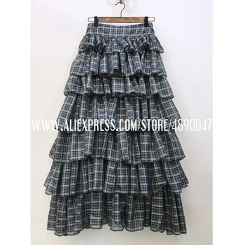 

Spring summer new cake layered 2020 high quality women's long skirt ruffled retro layered cotton silk plaid skirt Cake skirt