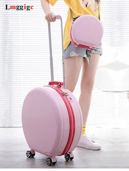 

Women special Suitcase ABS+PC Round Travel Luggage Bag with Universal wheel Cabin size Trolley Case with Round Handbag