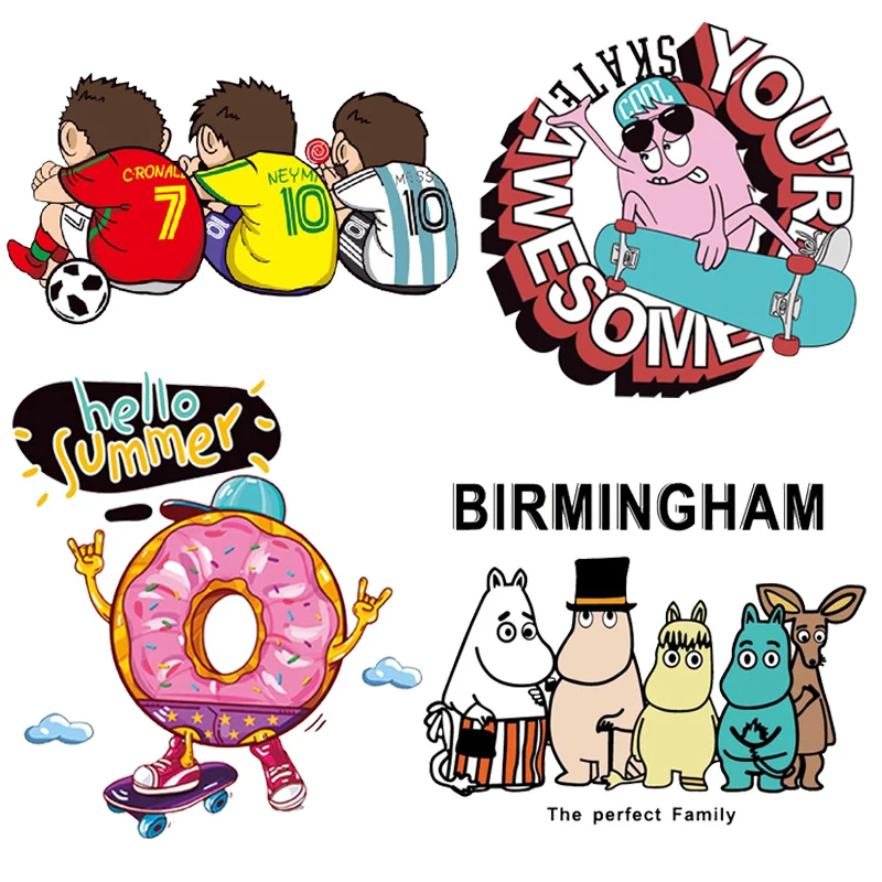 

Cool DIY Thermo Iron on Transfers For Clothing Heat Transfer Stripes Stickers Cartoon Patches For Clothes Press Printed Applique